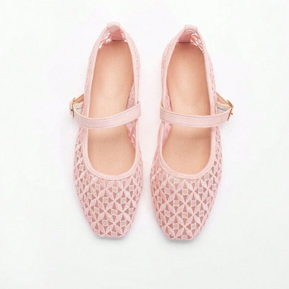 Pink Elegant Square Toe Slip-On Flat Shoes - Picture 1 of 6